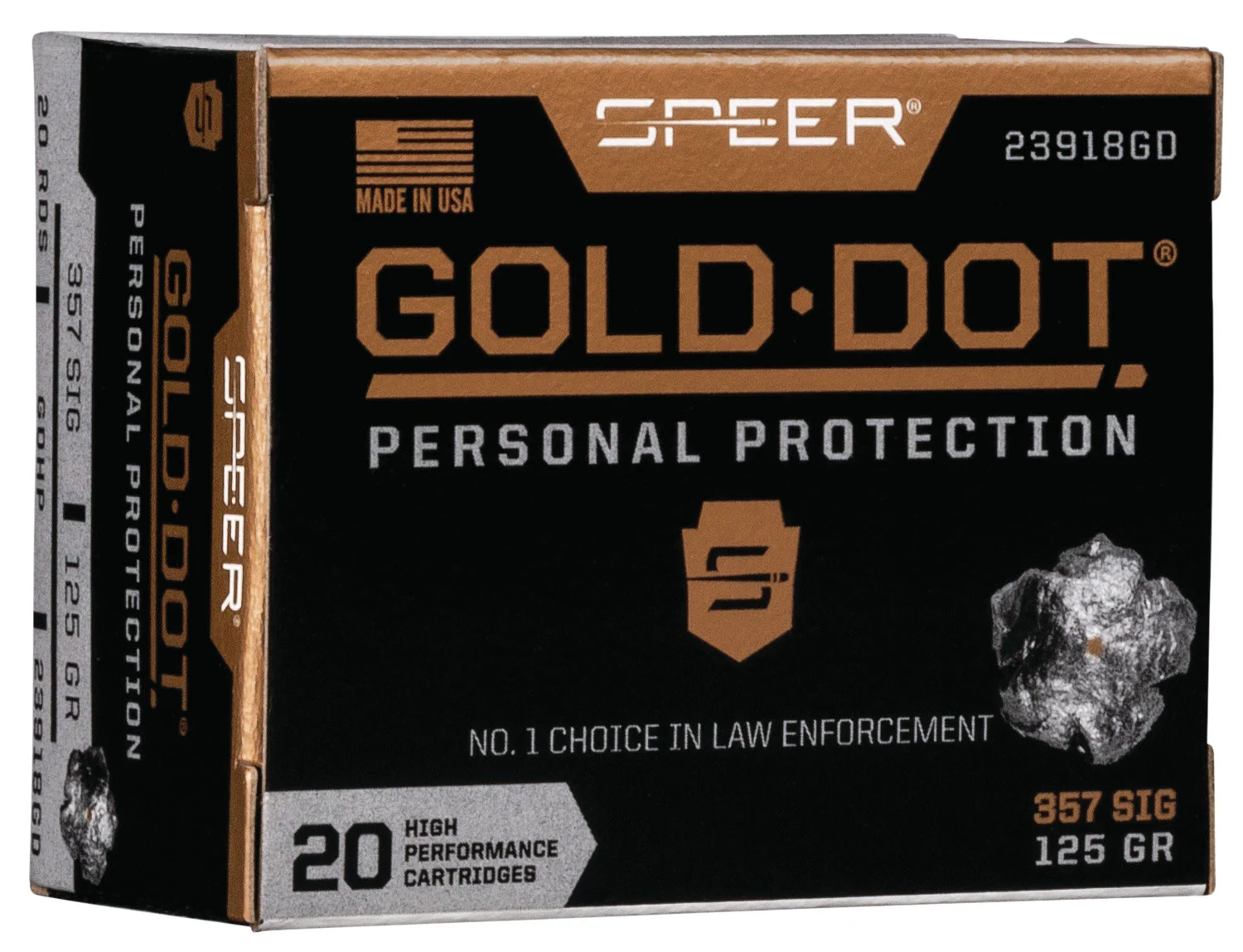 Speer 23918GD Gold Dot Personal Protection 357Sig 125gr Hollow Point 20 Per Box/10 Case