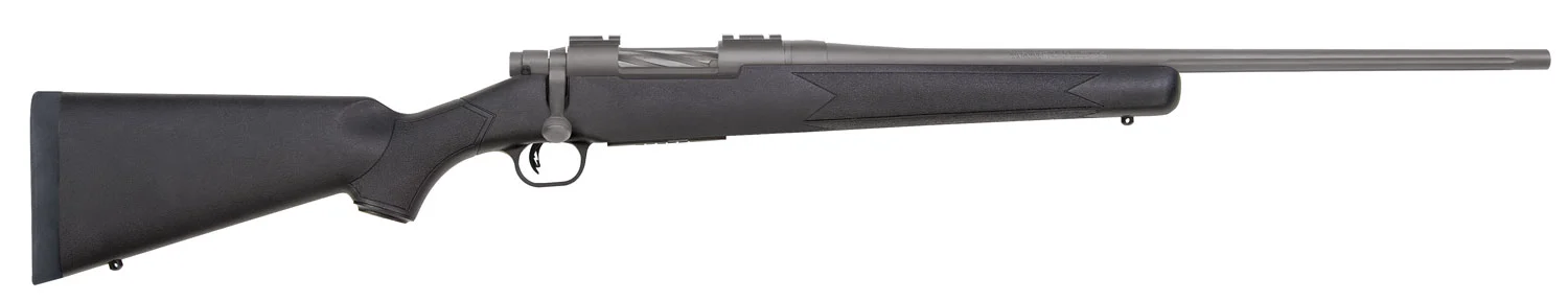Mossberg 28069 Patriot Full Size 25-06 Rem 5+1 22" Stainless Cerakote Fluted Barrel, Drilled & Tapped Cerakote Stainless Steel Receiver, Black Fixed Synthetic Stock, Right Hand