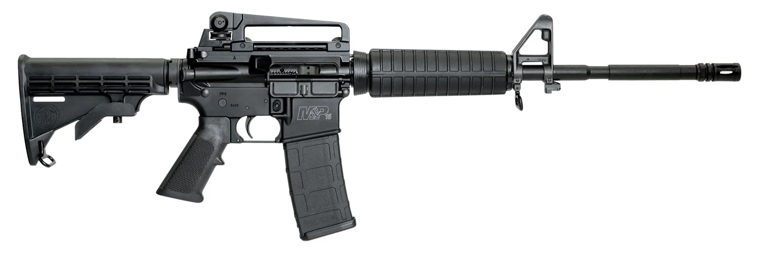 Smith & Wesson LE 311002 M&P15 A 223 Rem/5.56x45mm NATO 30+1 16" Barrel w/Mil-Spec Flash Suppressor, Black Finish, 6 Position Telescopic Buttstock, Polymer Grip, A2 Front/Troy Battle Rear Sight