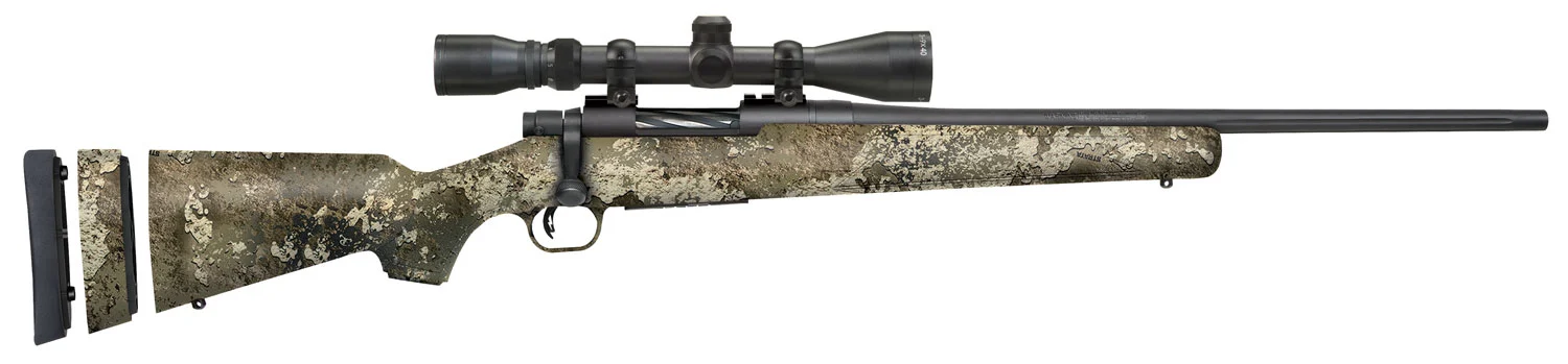 Mossberg 28050 Patriot Super Bantam 6.5 Creedmoor Caliber with 5+1 Capacity, 20" Fluted Barrel, Blued Metal Finish & TrueTimber Strata Synthetic Stock Stock Right Hand (Youth) Includes 3-9x40mm Scope