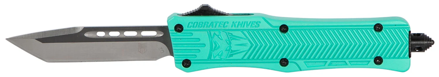 CobraTec Knives STFCTK1STNS CTK-1 Small 2.75" OTF Tanto Plain D2 Steel Blade/Tiffany Blue Aluminum Handle Features Glass Breaker Includes Pocket Clip