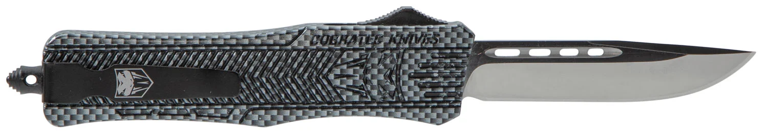 CobraTec Knives MCFCTK1MDNS CTK-1 Medium 3" OTF Drop Point Plain D2 Steel Blade/Carbon Fiber Aluminum Handle Features Glass Breaker Includes Pocket Clip