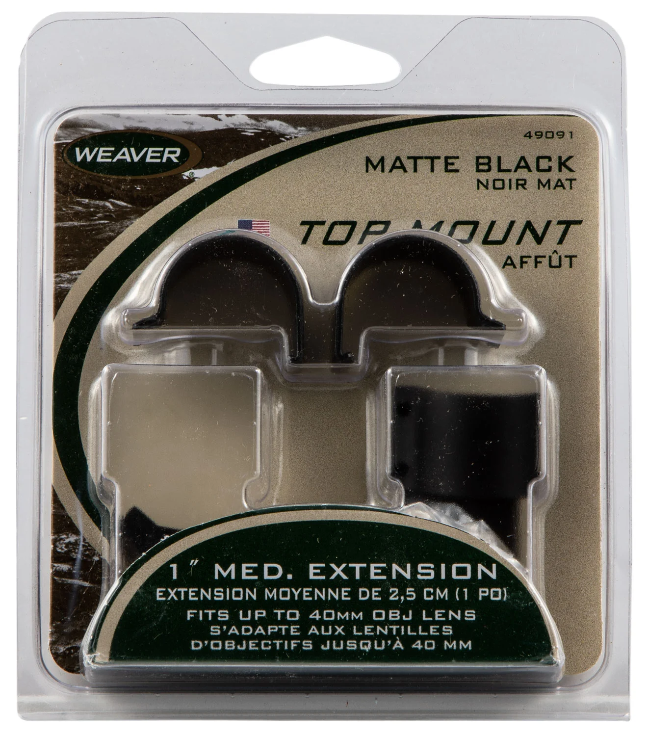 Weaver Mounts 49091 Detachable Top Mount Extension Rings Matte Black 1" Medium