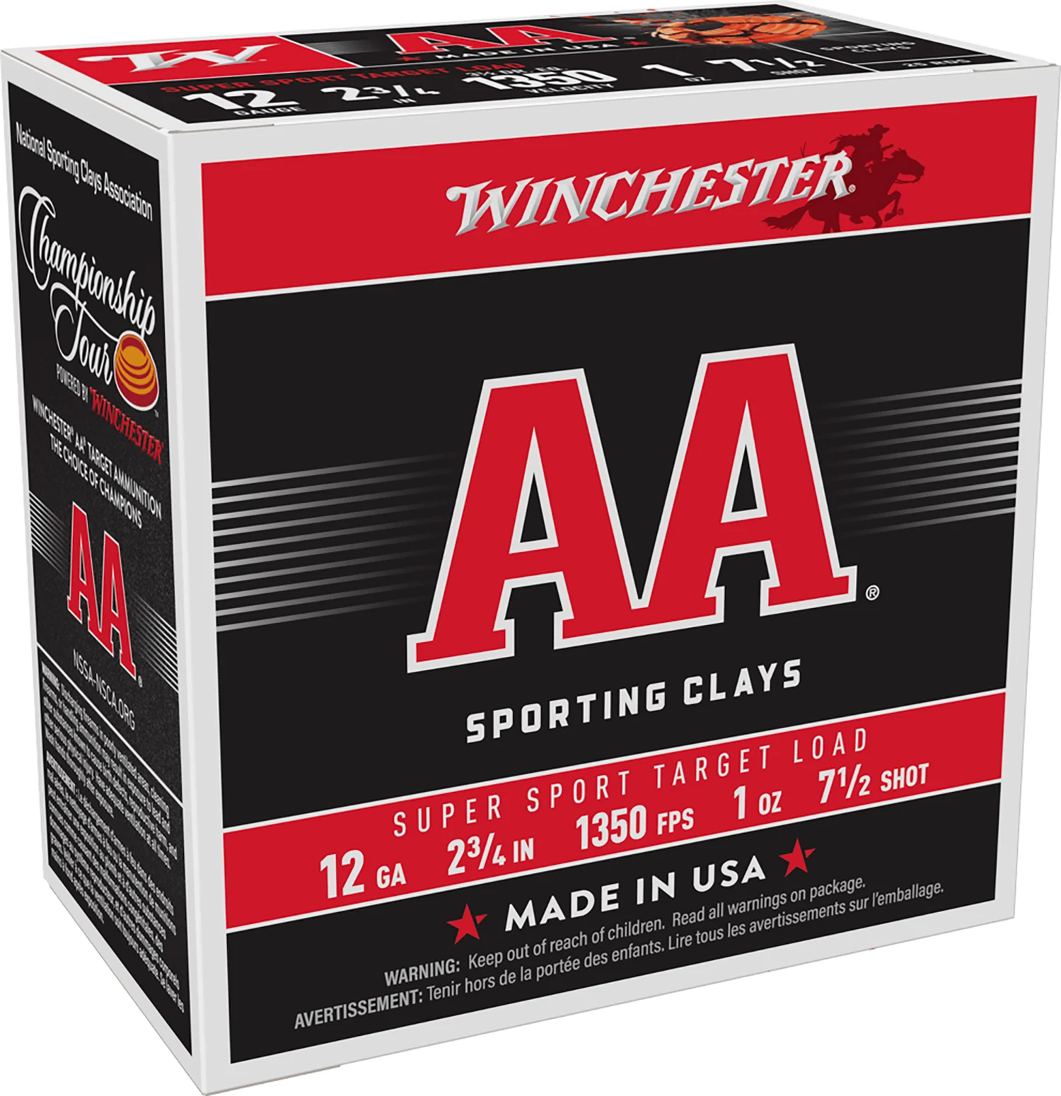 Winchester Ammo AASCL127 AA Super Sport Sporting Clay 12Gauge 2.75" 1oz 7.5Shot 25 Per Box/10 Case