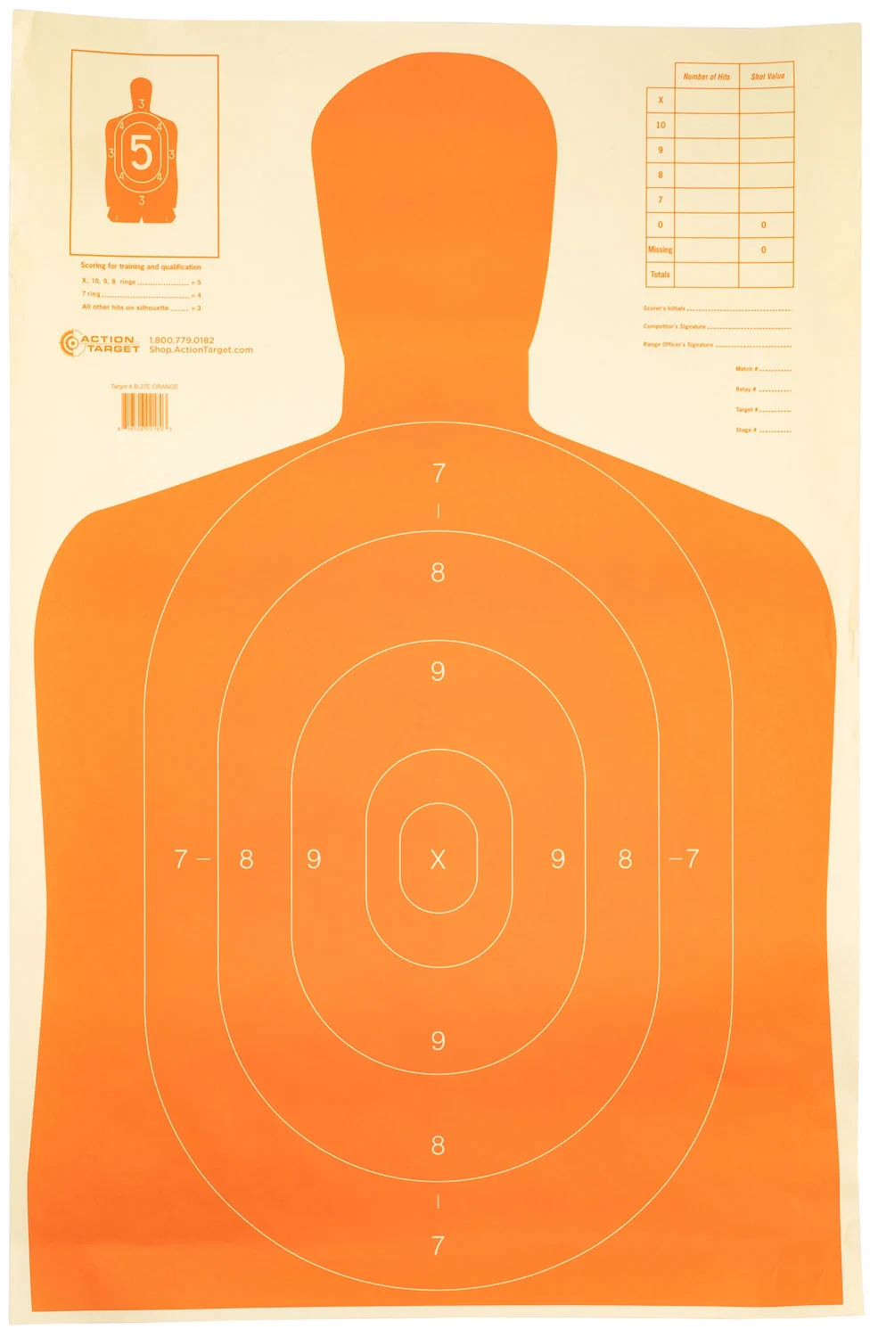 Action Target B27EORANGE Qualification Economy Silhouette Hanging Paper Target 23" x 35" 100 Per Box