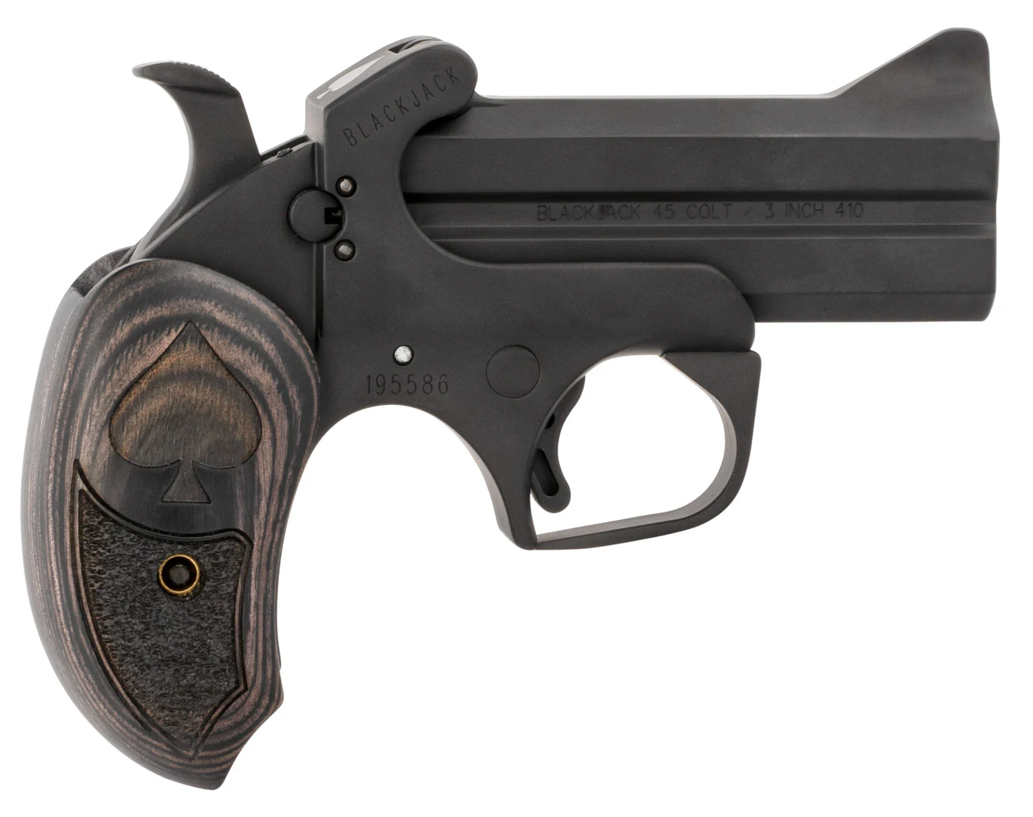 Bond Arms BABJ Black Jack 45 Colt (LC) 410 Gauge 2rd Shot 3.50" Black Black Steel Frame Black Ash Grips Features Silver Spade Above Hinge
