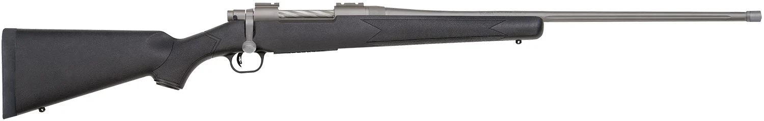 Mossberg 28135 Patriot Full Size 300 Win Mag 3+1 24" Stainless Cerakote Fluted Barrel, Stainless Cerakote Receiver Drilled & Tapped, Black Fixed Synthetic Stock, Right Hand