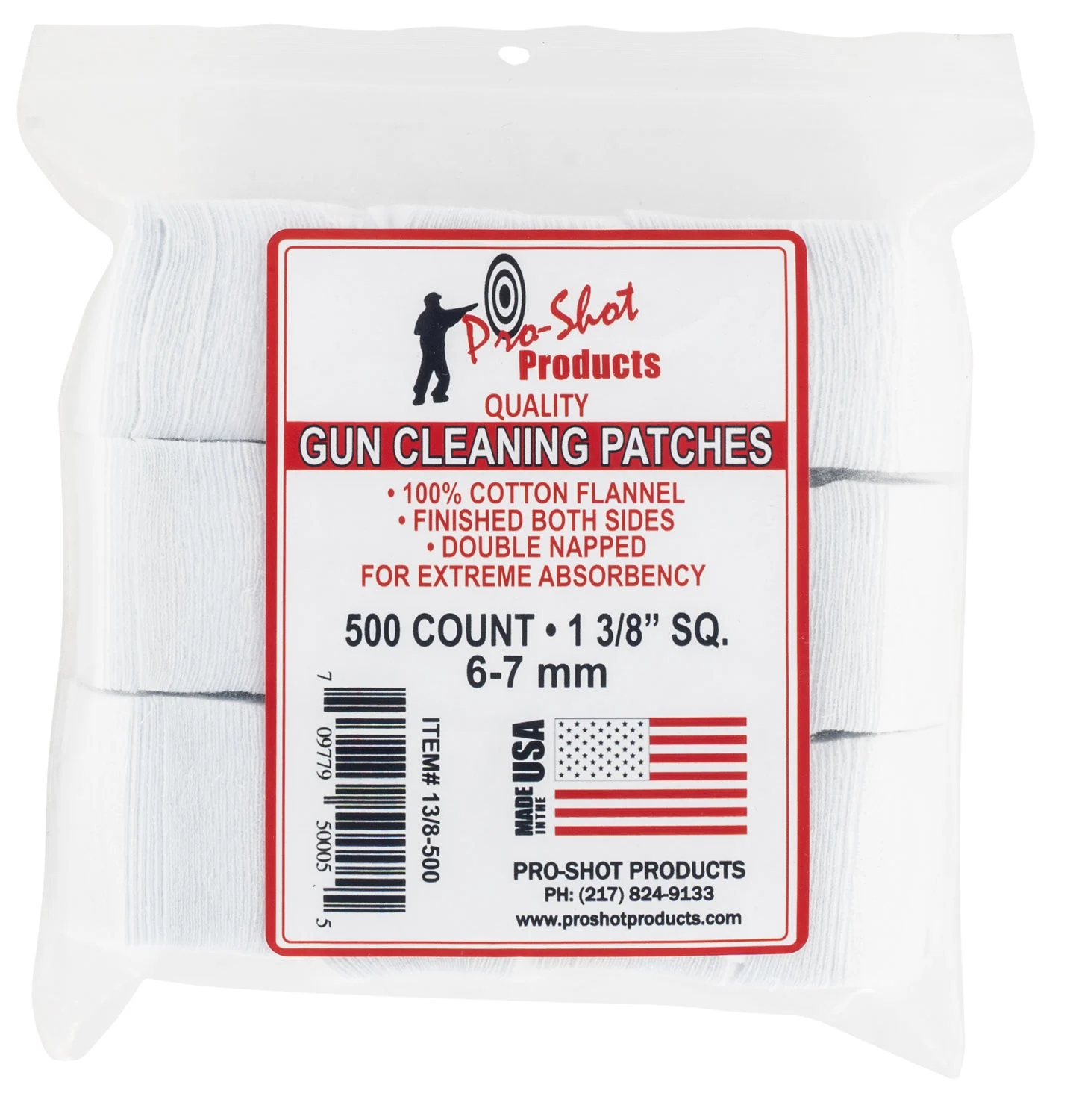 Pro-Shot 138500 Cleaning Patches 6mm/7mm 1.38" Cotton Flannel 500 Per Pkg