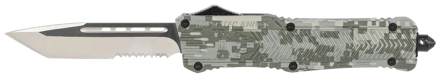 CobraTec Knives LADCCTK1LTS CTK-1 Large 3.75" OTF Tanto Part Serrated D2 Steel Blade/Army DigiCamo Aluminum Handle Features Glass Breaker Includes Pocket Clip