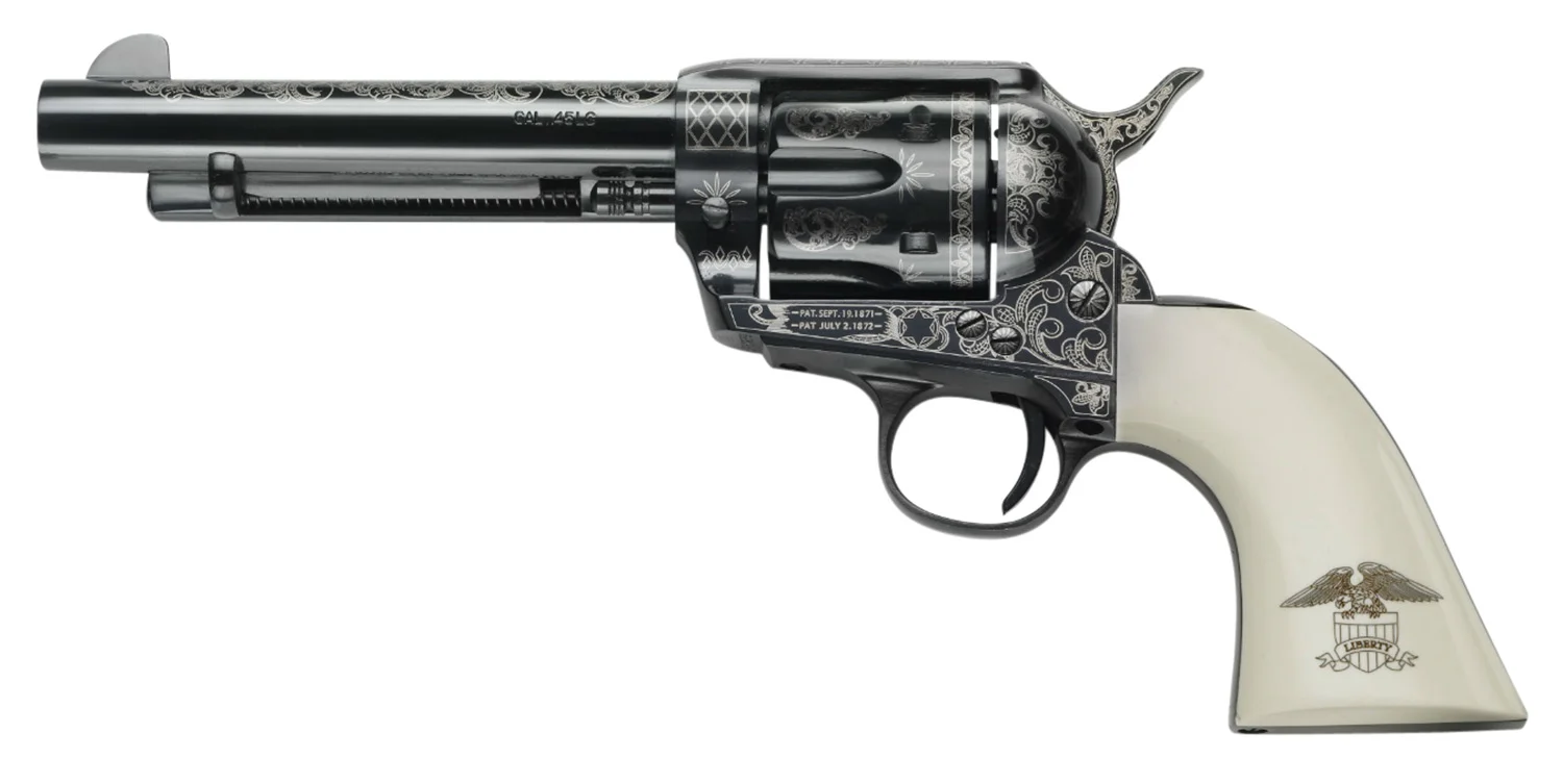 Pietta GW45LLE434NMUI 1873 GW2 Liberty 45 Colt (LC) 6 Shot, 4.75" Blued Engraved Steel Barrel, Cylinder, Frame & Hammer, Ultra Ivory Grip w/Engraved Liberty Eagle