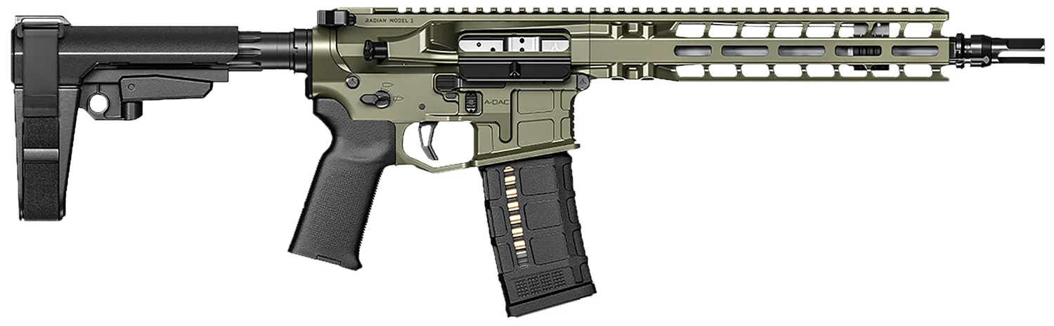 Radian Weapons R0515 Model 1 Pistol 223 Wylde 30+1 10.50", OD Green Billet Rec/M-Lok Handguard, Smooth Buffer Tube (No Brace), Magpul Grip, Ambi Controls, Dead Air QD Flash Hider, Adj. Triggers