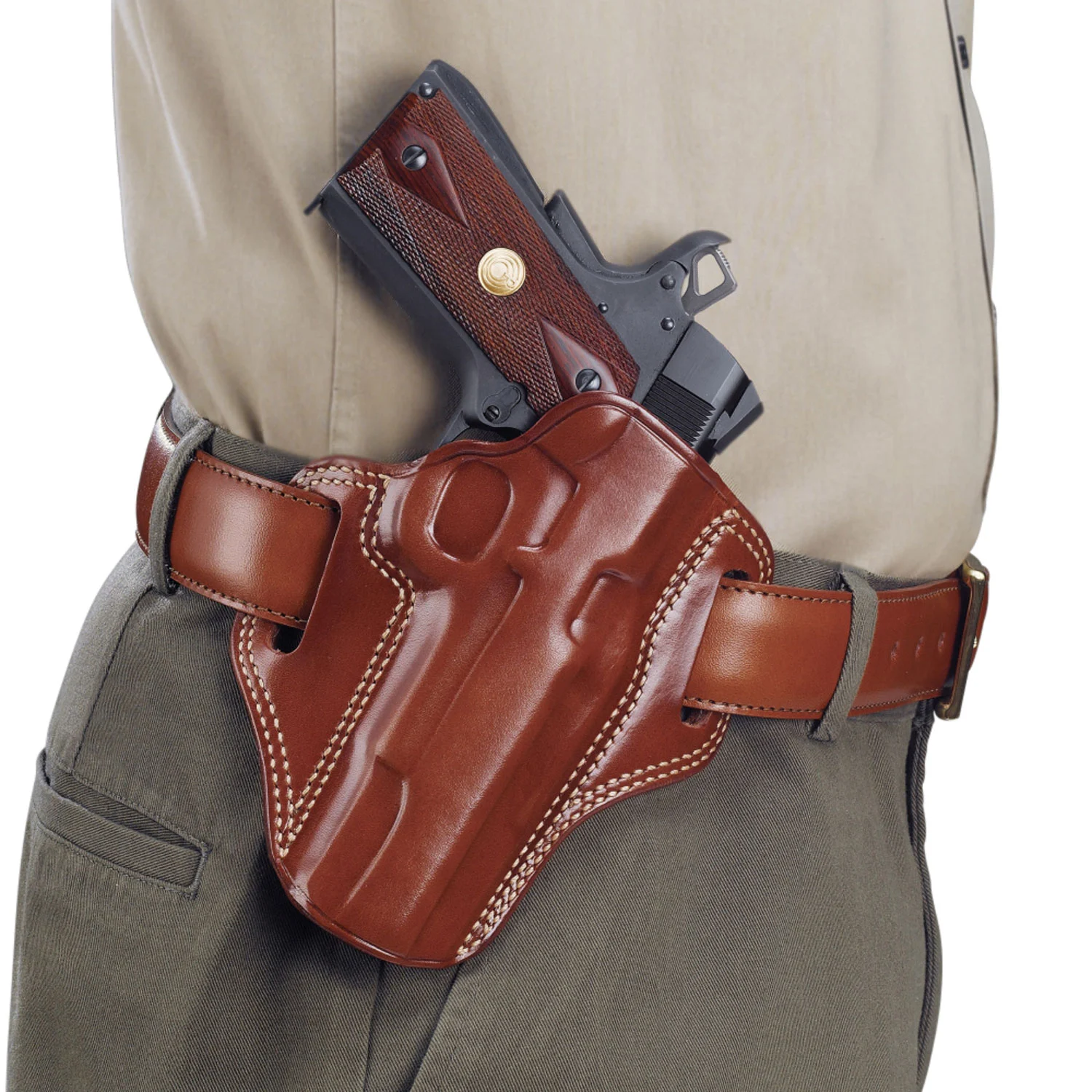Galco CM800 Combat Master OWB Tan Leather Belt Slide Compatible w/ Glock 43/43X, Springfield Hellcat Belt 1.75" Wide Right Hand