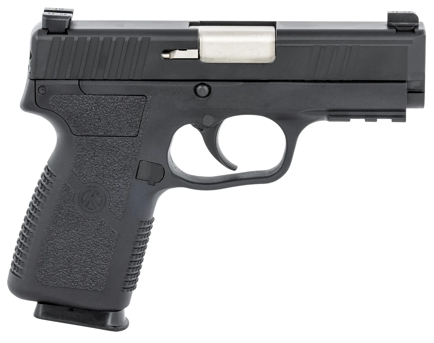 Kahr Arms KP90S94N P9-2 9mm Luger 7+1 3.60" Barrel, Black Finish Picatinny Rail Frame, Serrated Matte Black Stainless Steel Slide, Textured Polymer Grip & TruGlo Night Sights