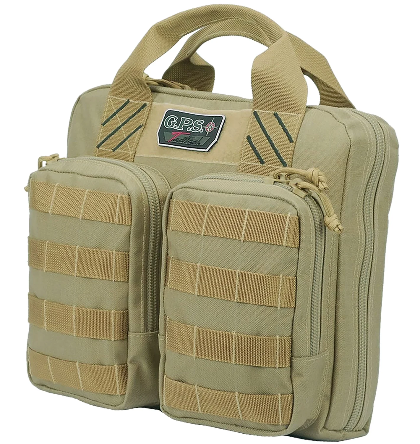 GPS Bags T1411PCT Tactical Double +2 Tan 1000D Nylon Teflon Coating Holds 4 Handguns