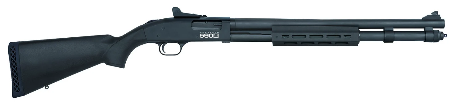 Mossberg 51602 590S Full Size 12 Gauge Pump 3" 13+1 20" Matte Blued Steel Barrel, Black Anodized Engraved Stainless Steel Receiver, Black Synthetic Stock, Right Hand, Accu-Choke