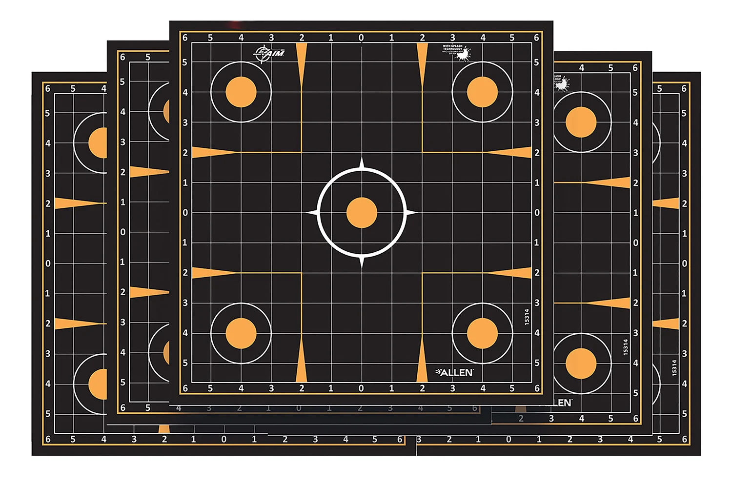 EZ-Aim 1531410 Splash Reactive Self-Adhesive Paper Black/Orange 12"x12" Sight-In Grid 10 Pack