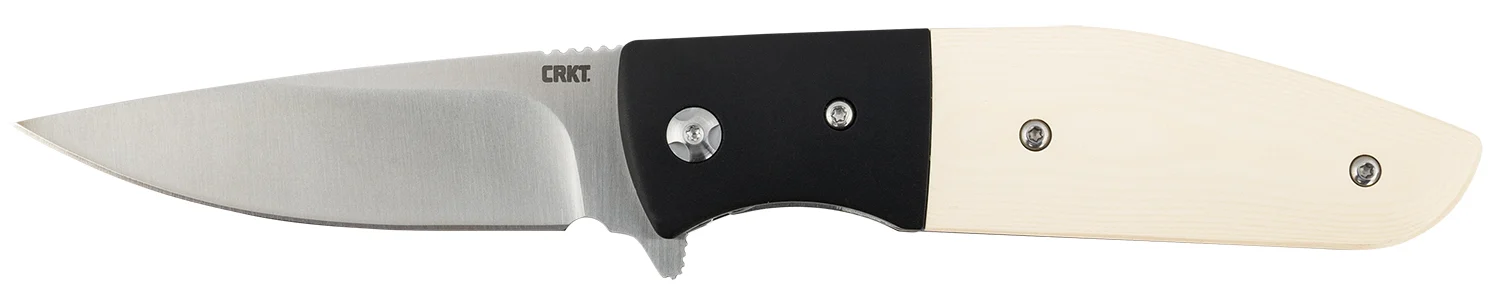 CRKT 2867 Curfew 3.10" Folding Plain Satin 8Cr13MoV SS Blade/Black/White Resin Infused Fiber w/Aluminum Bolster Handle Includes Pocket Clip