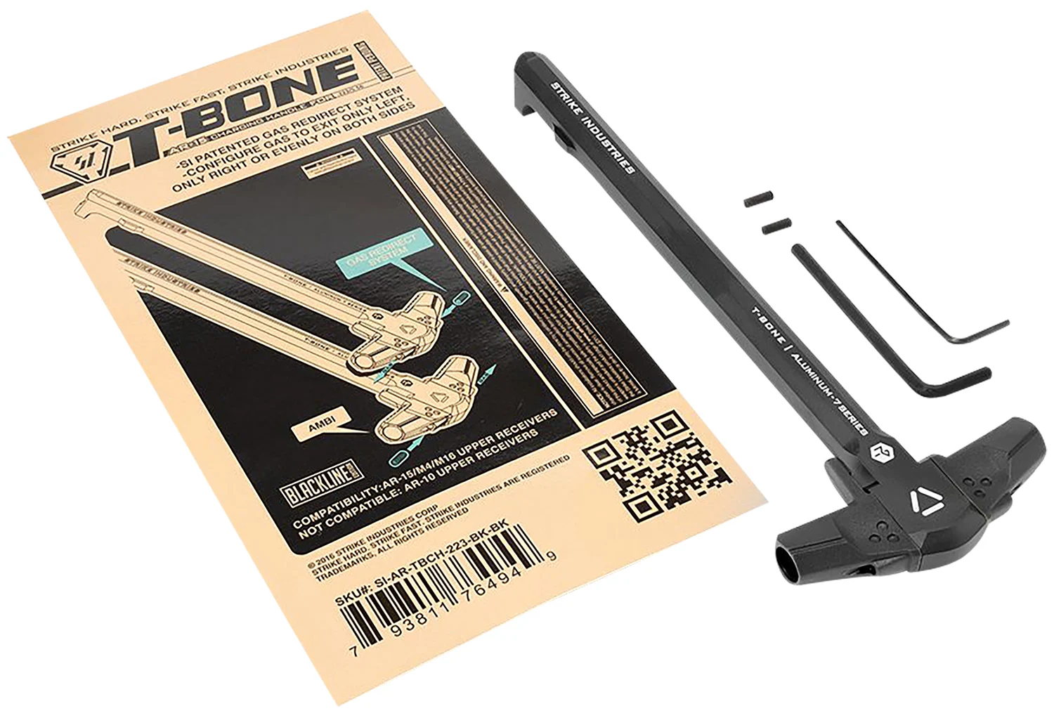 Strike Industries AR-TBCH-223-BK-BK T-Bone Charging Handle .223/5.56x45mm Nato Black Polymer Handles Aluminum Shaft for AR-15