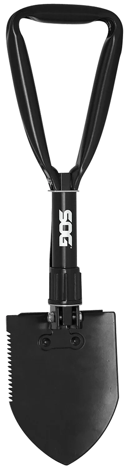 S.O.G SOGF08N Entrenching Tool Folding Shovel Plain/Serrated Blade Black Powder Coated High Carbon Steel Handle 18.25" Long Includes Sheath