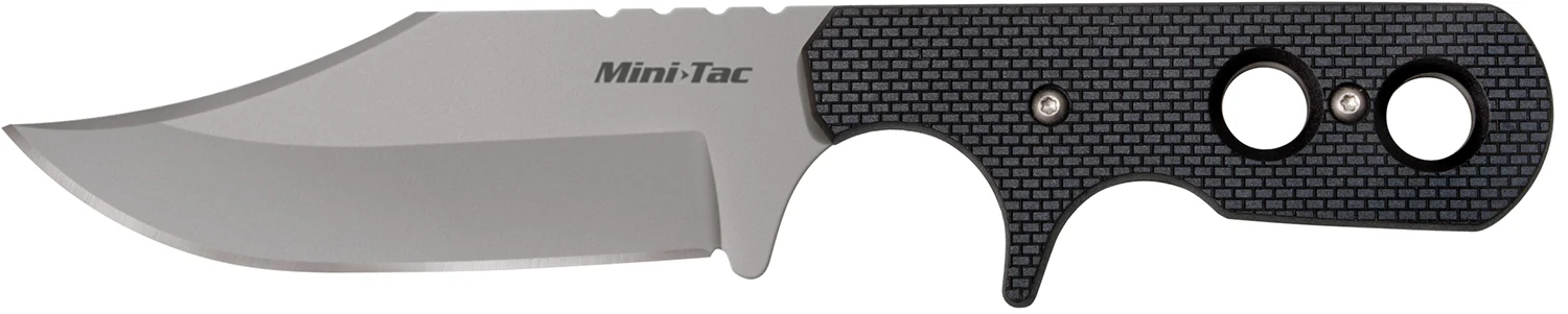 Cold Steel CS-49HCF Mini Tac 3.63" Fixed Bowie Plain Stone Washed 8Cr13MoV SS Blade/ Black Griv-Ex Handle Includes Bead Chain Lanyard/Sheath