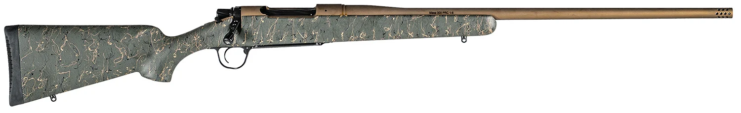 Christensen Arms 8010201200 Mesa Long Range 6.5 PRC 4+1 26" Threaded Barrel, Burnt Bronze Cerakote, Green with Black/Tan Webbing Stock