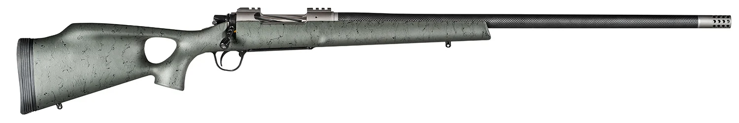 Christensen Arms CA10269815322 Summit TI Full Size 28 Nosler 3+1, 26" Natural Titanium Steel Threaded Barrel, Natural Titanium Aluminum Receiver, Green w/Black Webbing Fixed Thumbhole Stock