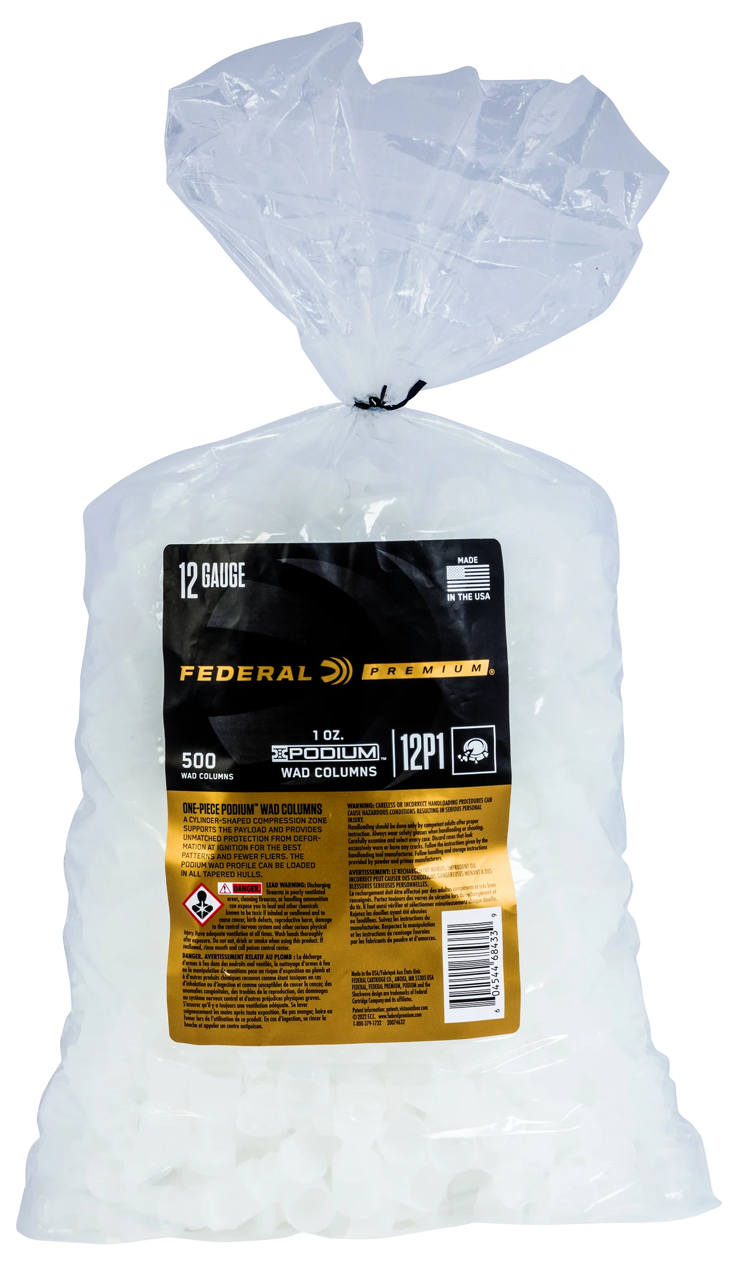 Federal 12P1 Podium Wad Premium 12Gauge 1oz White Plastic 500/10