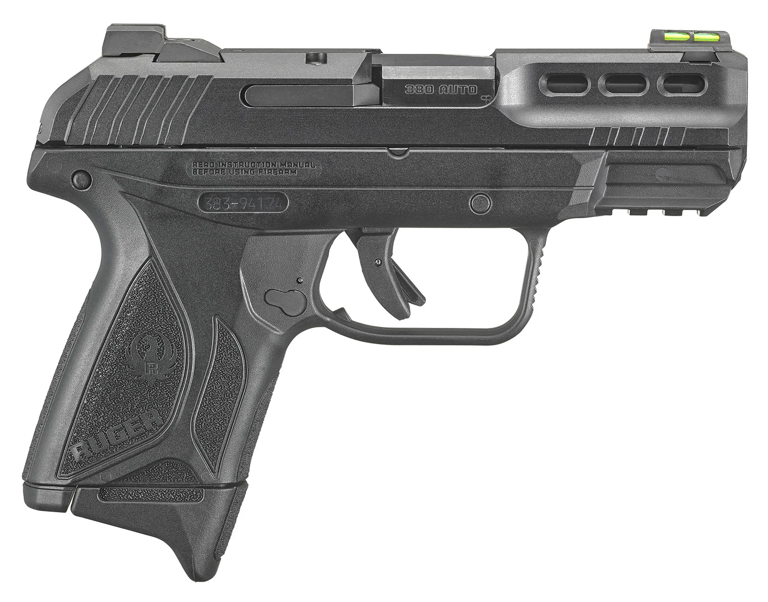Ruger 3839 Security-380 380 ACP 10+1/15+1 3.42" Black Oxide Barrel, Black Serrated Steel Slide, Black Polymer Frame w/Accessory Rail, Black Polymer Grips