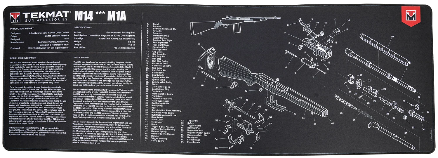 TekMat TEKR44M14 M14 (M1A) Cleaning Mat Black/White Rubber 15"x44" M14 (M1A) Parts Diagram