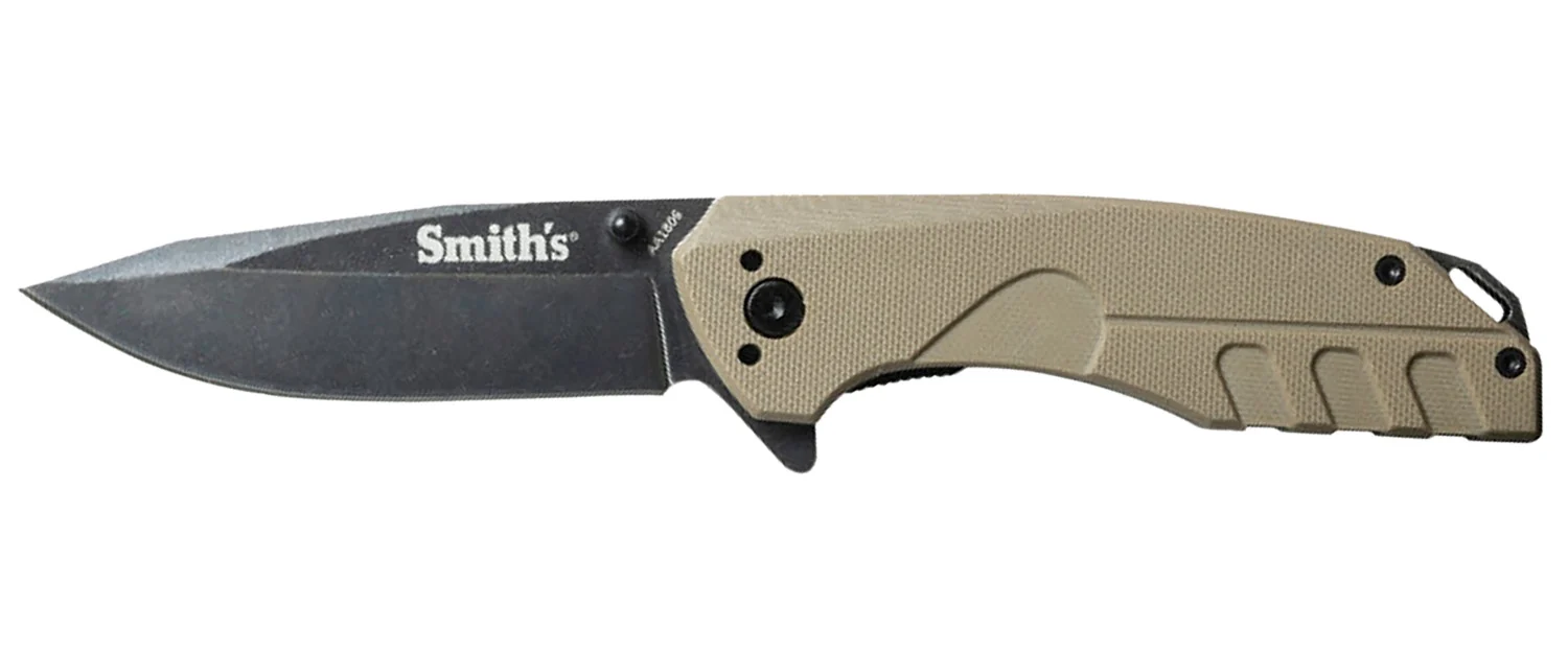 Smiths Products 50995 BattlePlan 3.35" Folding Drop Point Plain Black Stonewashed 400 SS Blade/ Desert Tan G10 Handle Includes Pocket Clip