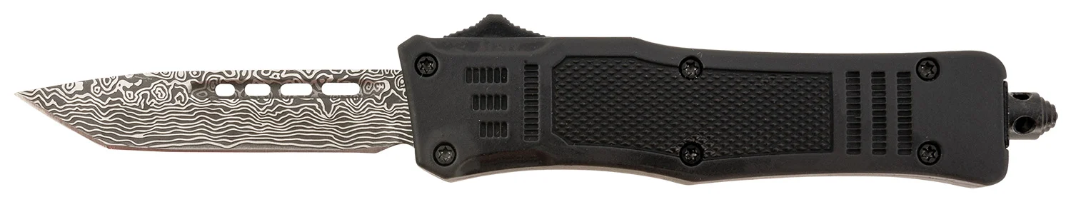 Steel River Knives MT616BDP Spartan Mini 2.75" OTF Tanto Plain Laser Etched Damascus 440C SS Blade/4.25" Black Aluminum Zinc Alloy Handle