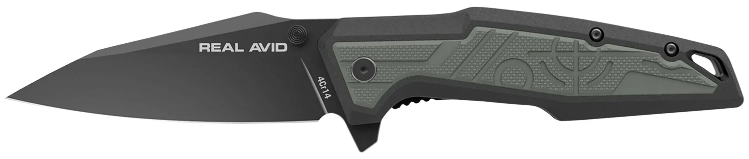 Real Avid AVRAV1 RAV-1 3.25" Folding Modified Clip Point Plain Black Oxide 4Cr14 Blade, Grip Plates GFN Handle, Clamshell Pkg