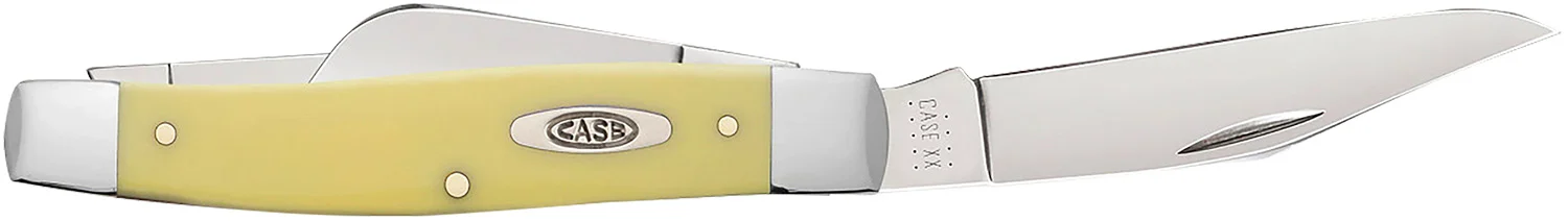 Case 00203 Stockman Large Folding Clip Point/Spey Plain Tumble Polish Carbon Steel Blade/Smooth Yellow Synthetic Handle