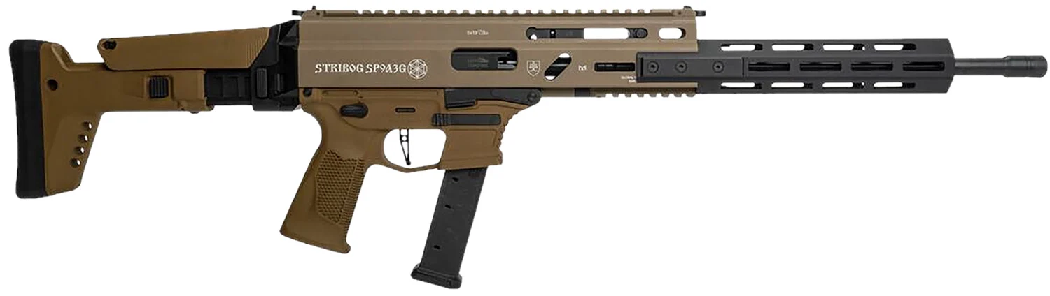 Grand Power 810091156483 Stribog SP9A3G 9mm Luger 16" Black Barrel, Flat Dark Earth Receiver, Polymer Stock & Grip