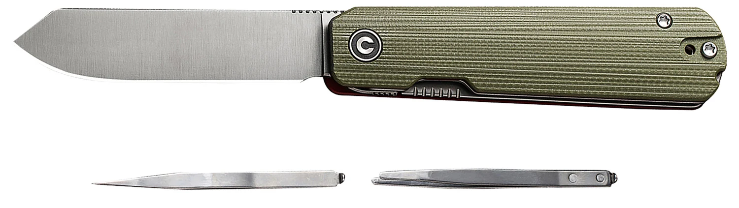 Civivi Knives C21004B-1 Sendy 2.83" Folding Spey Point Plain Satin Nitro-V Steel Blade. Green Textured G10 Handle