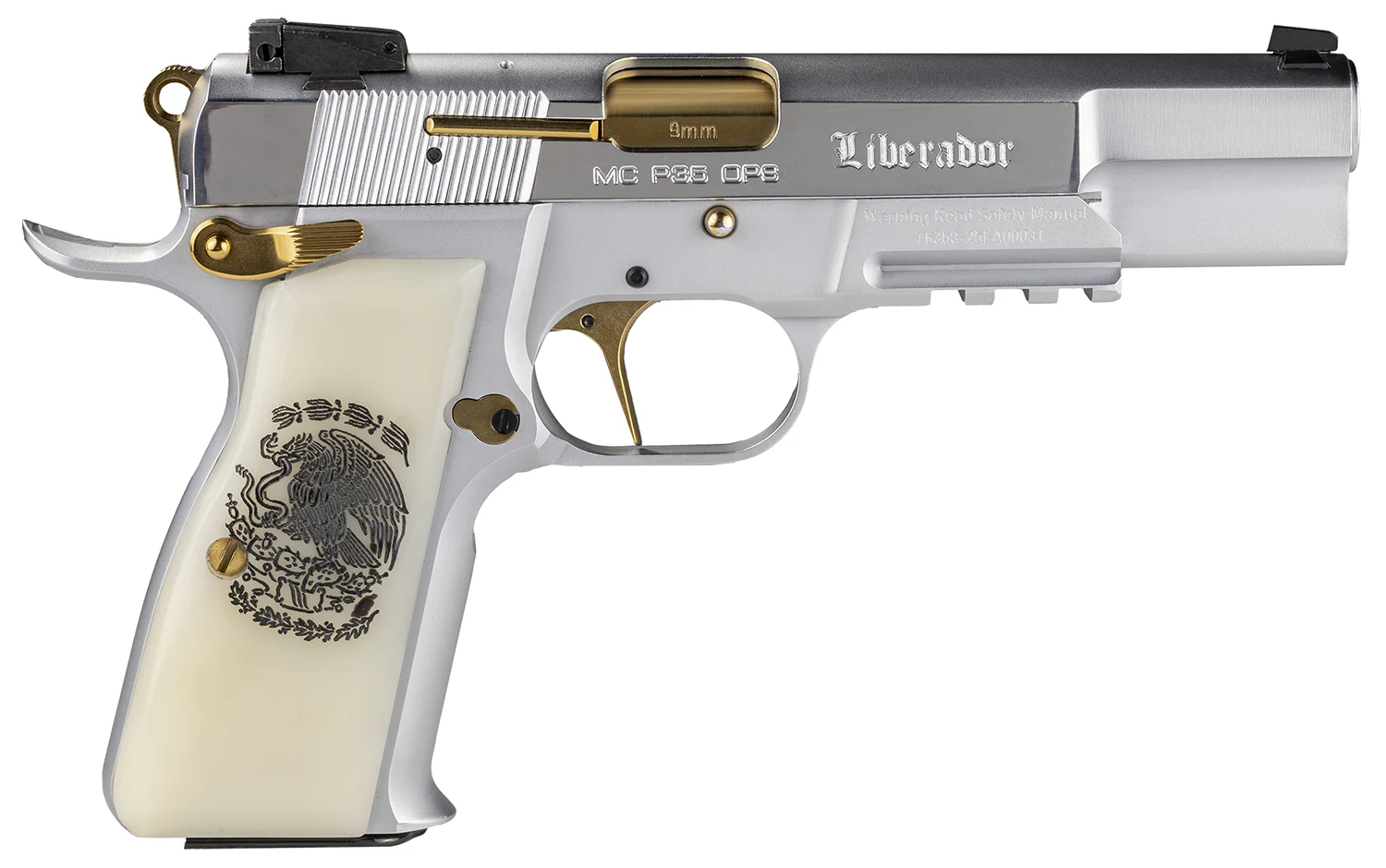 Girsan 391455 MCP 35 Liberador 9mm Luger, OPS with Accessory Rail, Gold Controls, Pearl Engraved Grips