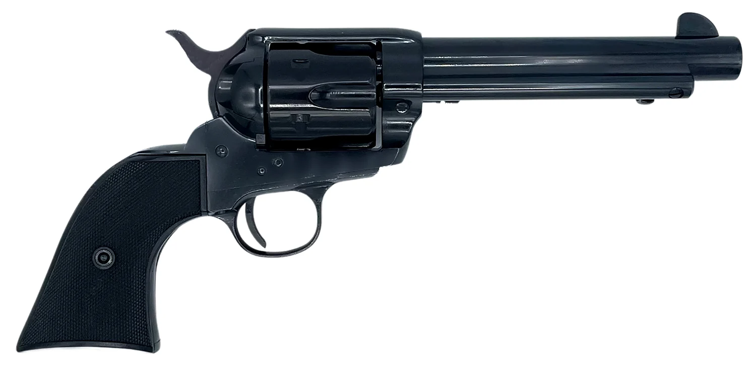 Taylors & Company 1873 Pietta 45 Colt (Long Colt) 6 Shot 5.50" Overall Blued Steel Round Barrel, Cylinder & Frame, Black Checkered Plastic Navy Grip, Exposed Hammer