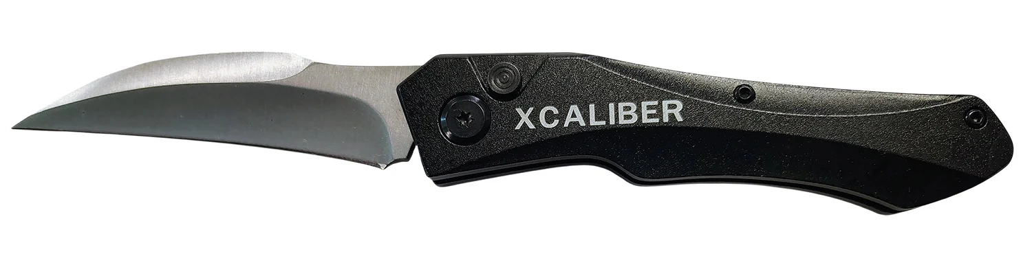 Xcaliber Knife Company Switch Blade 3.25" Folding Sheepsfoot Plain Stainless D2 Steel Blade, 4.50" Black Aluminum Handle