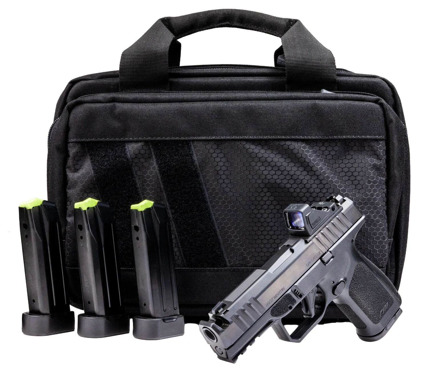 Rost Martin RM1CBLKOSP(COMP)SPL RM1C Comp Bundle 9mm Luger 17+1 4" Compensated Barrel, Black Nitron Steel Integrated Compensator/Serrated w/Optic Slide, Black Polymer Frame w/Picatinny Rail, Textured