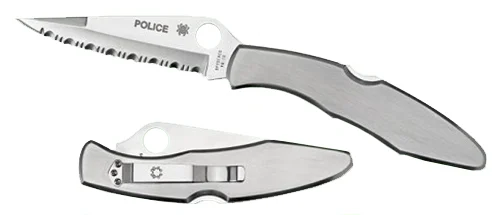 Spyderco C07S Police 4.13" Folding Spear Point Part Serrated VG-10 SS Blade Stainless Steel Handle Includes Pocket Clip