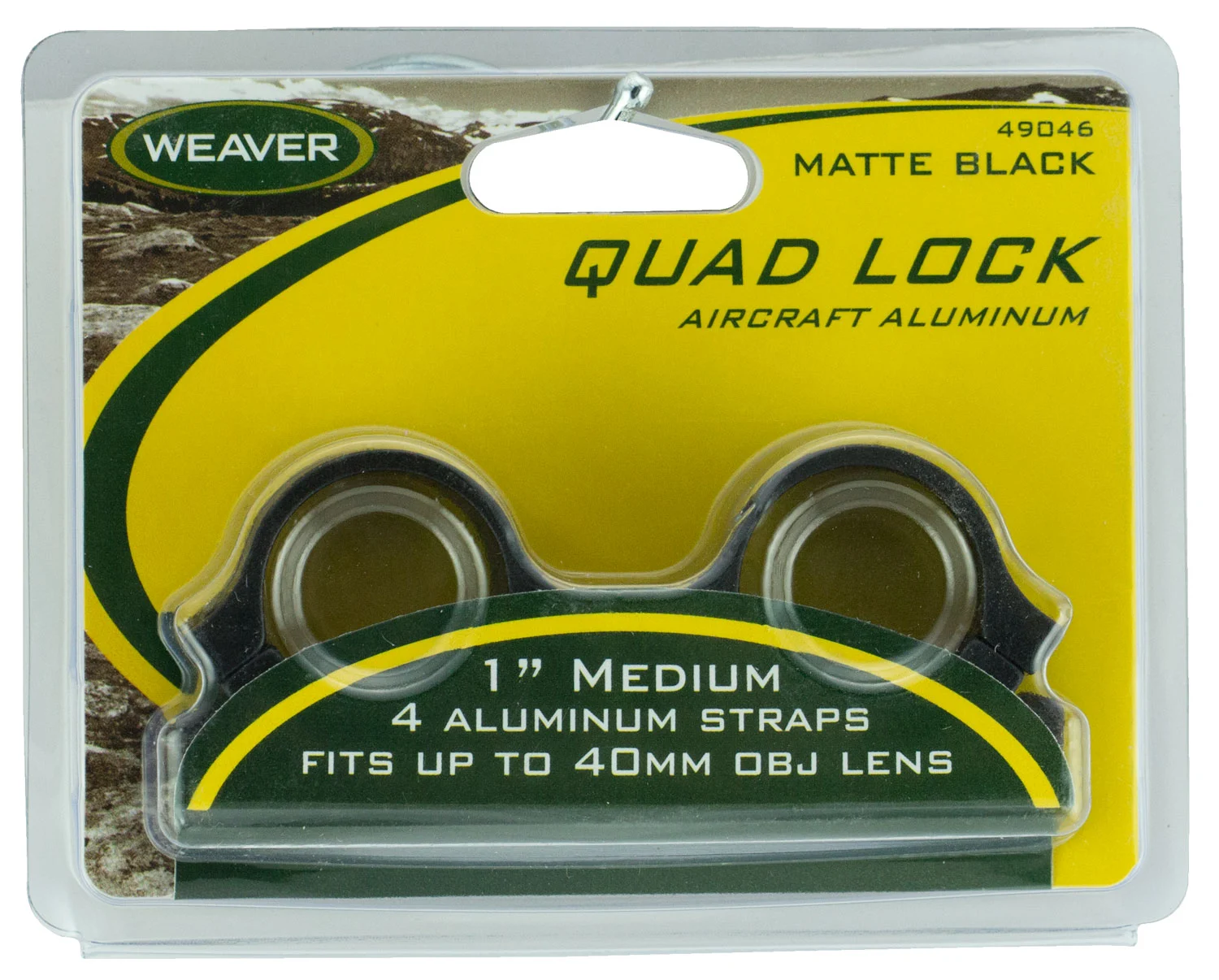 Weaver Mounts 49046 Quad Lock Detachable Rings Matte Black 1" Medium
