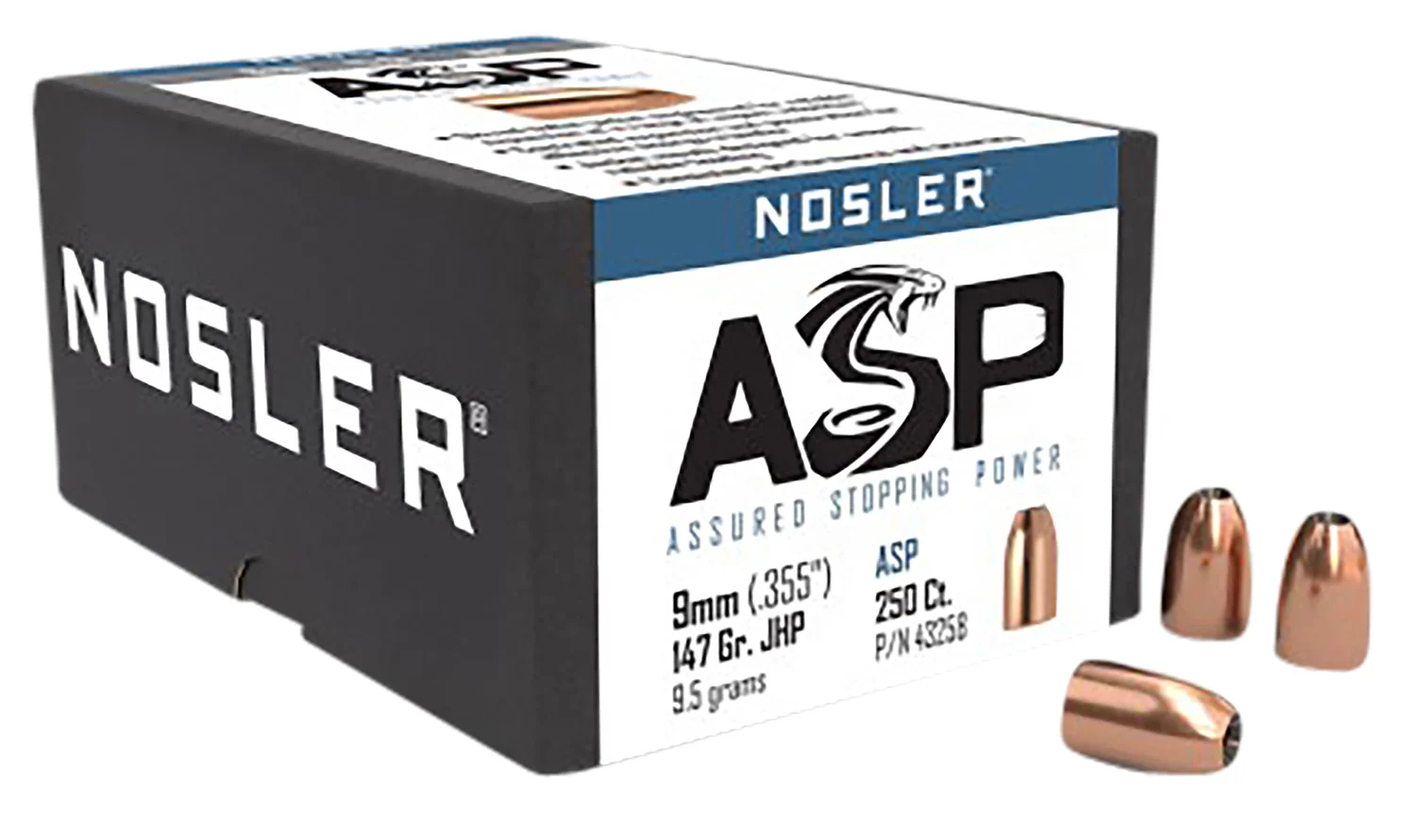 Nosler 43258 Assured Stopping Power 9mm 147gr Jacketed Hollow Point 250/Box