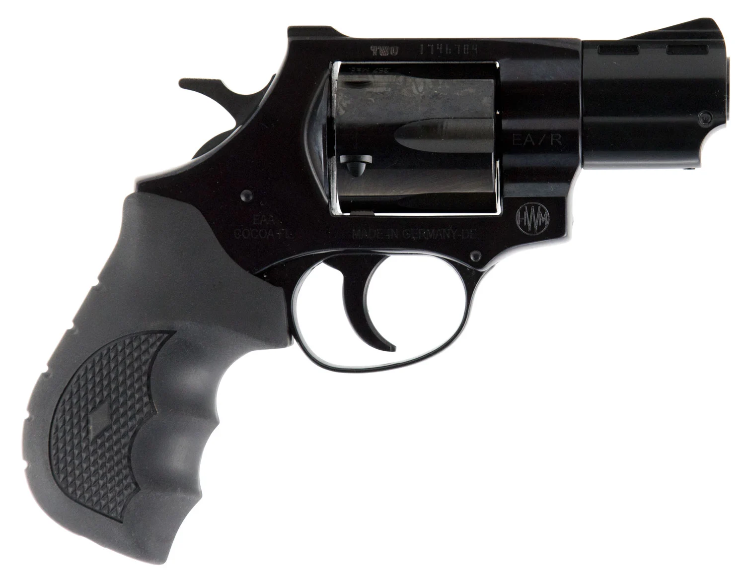 Weihrauch Guns 770130 Windicator 357 Mag 6rd 2" Blued Steel Barrel & Cylinder, Compact Steel Frame w/Exposed Hammer, Ramp Front/Fixed Rear Sights, Finger Grooved Black Rubber Grip