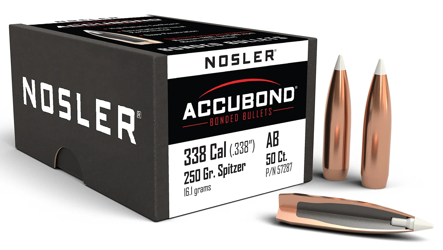 Nosler 57287 AccuBond 338Cal 250gr Spitzer Point 50/Box