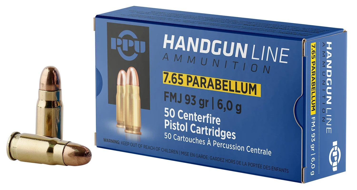 PPU PPH765P Handgun 7.65x21mmParabellum 93gr Full Metal Jacket 50 Per Box/20 Case
