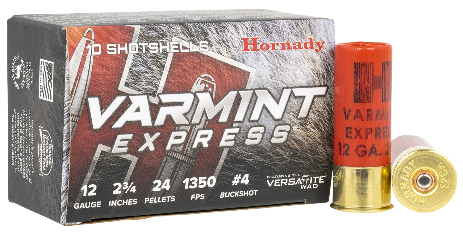 Hornady 86243 Varmint Express 12 Gauge 2.75" 4 Buck Shot 10 Per Box/ 10 Case