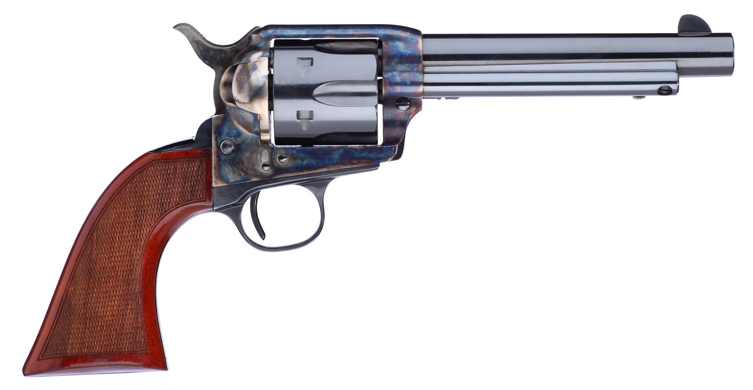 Taylors & Company 556208DE Short Stroke Gunfighter 45 Colt (LC) 6rd 5.50" Blued Cylinder & Barrel Color Case Hardened Steel Frame Checkered Walnut Army Size Grip (Taylor Tuned)