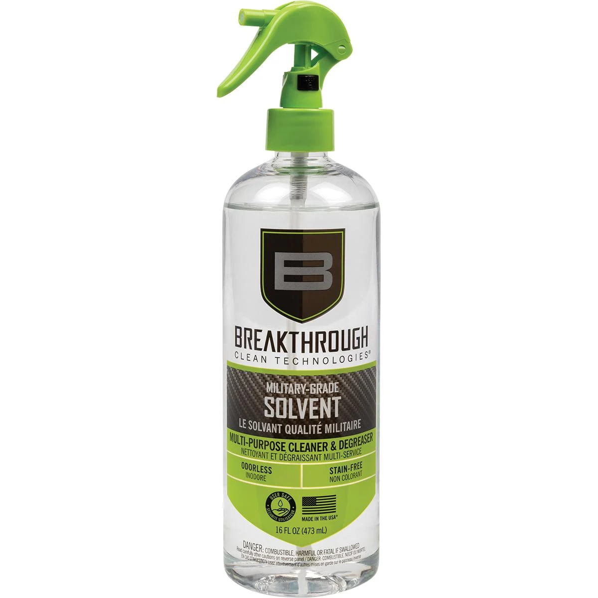 Breakthrough Clean Technologies Military Grade Solvent 16 oz Trigger Spray Bottle Clear