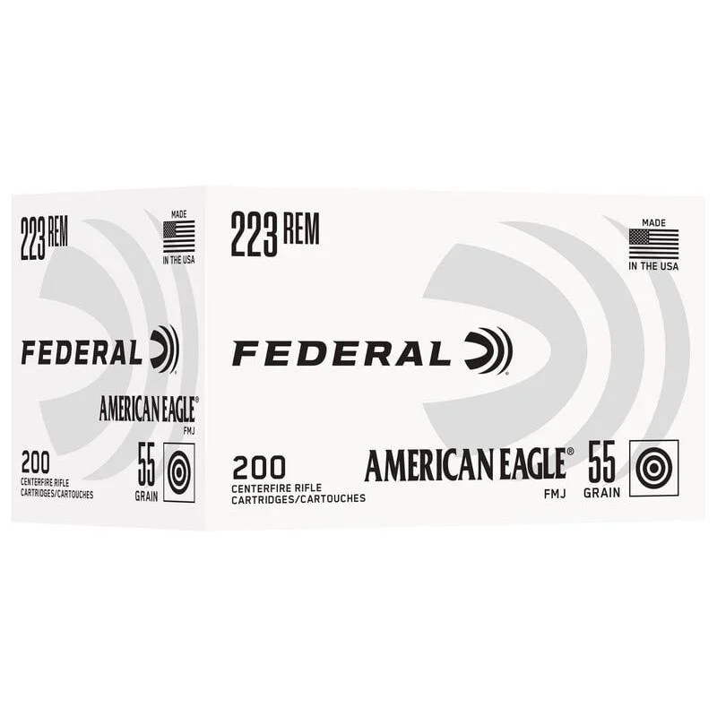 Federal American Eagle Rifle Ammunition .223 Rem 55gr FMJ 3240 fps 200/ct