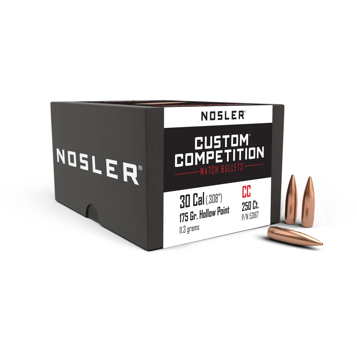 Nosler Custom Competition Rifle Bullets .30 cal .308" 175 gr HPBT 250/ct